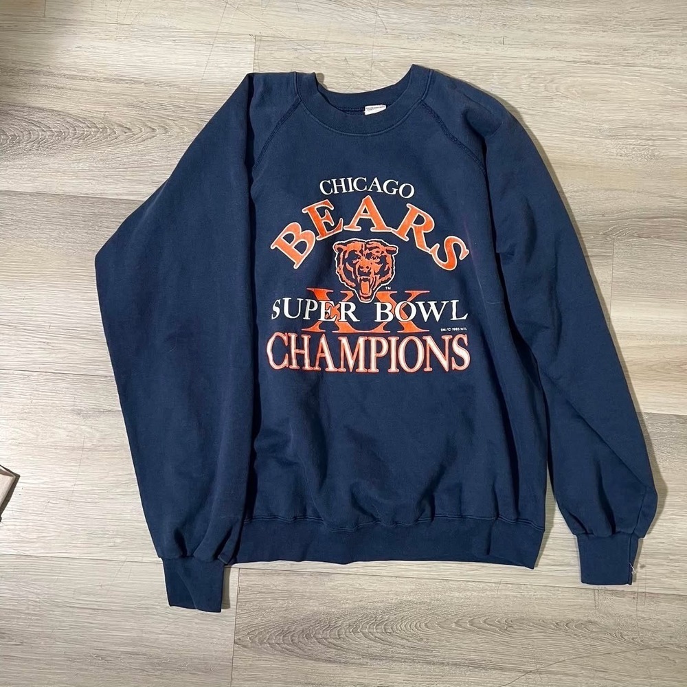 Trench Chicago Bears Sweatshirt Mens L Navy Blue Excellent Super Bowl XX 80s NFL